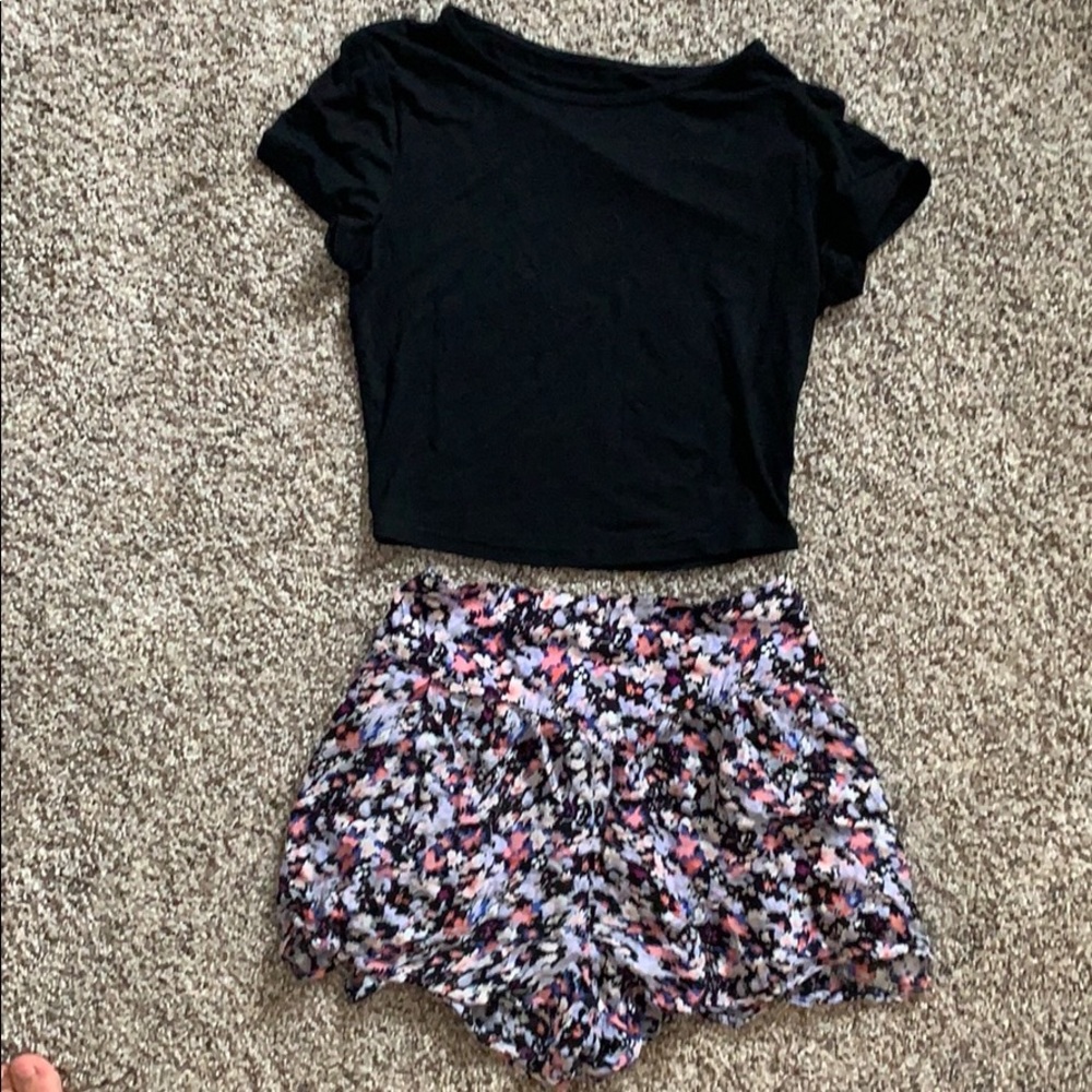 Basic crop tee and AE flowy shorts
